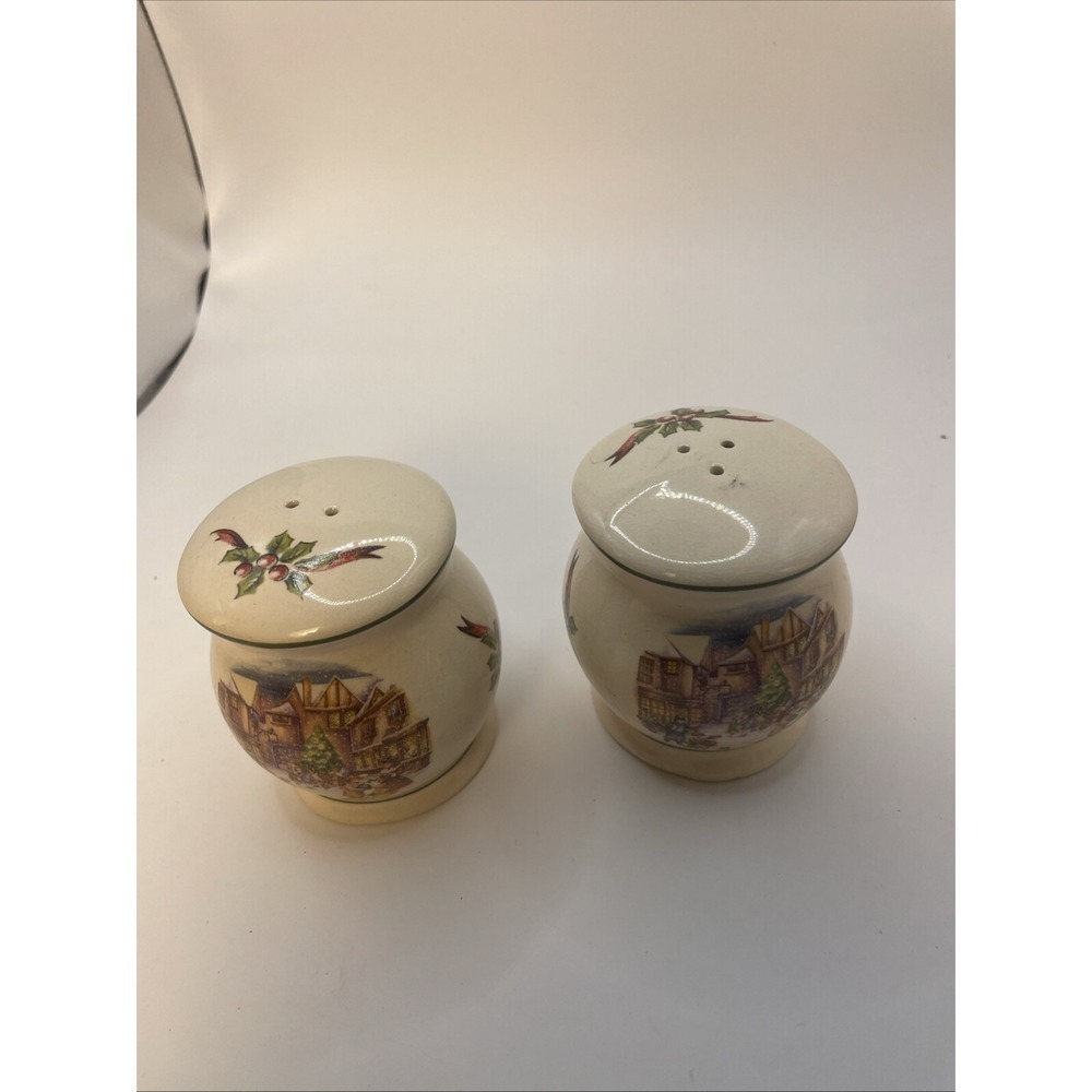 Vintage Christmas Scene Salt & Pepper Shakers with stoppers